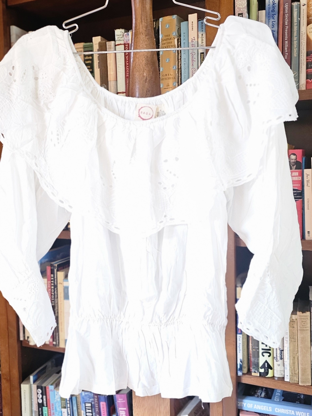 RAGA White Eyelet Ruffle Peasant Blouse